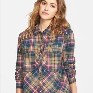 Free People Stitch Detail Plaid Button Up Shirt